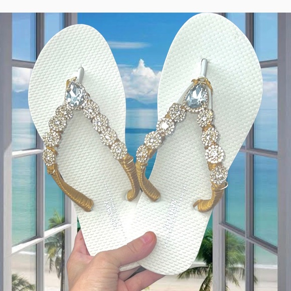 Crystal Beach Flip Flops/sandals, Rhinestone Bling Shoes Size 5 1/2- 6 Old Navy - Picture 10 of 15
